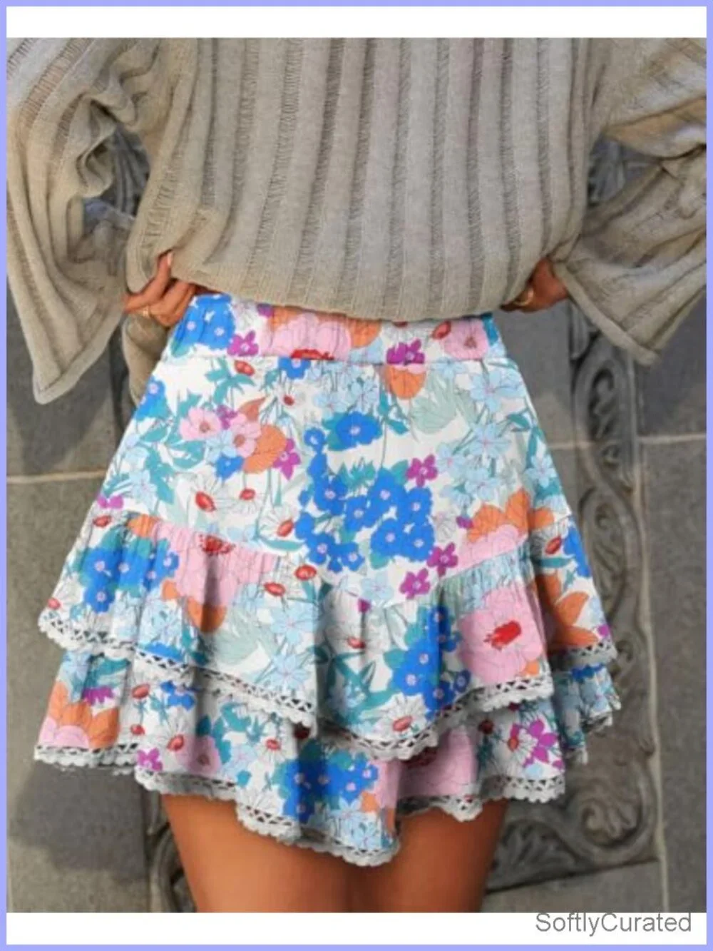 Flowy Ruffle Tiered Skort Shorts for Women with Lace Hem High Waisted